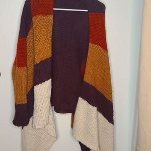 JustFab Color-Blocked Shawl – Cream, Purple, Tan & Orange – OSFM